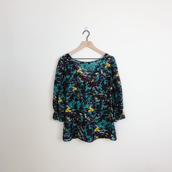 LOFT | blue purple floral tunic blouse - Picture 2 of 8